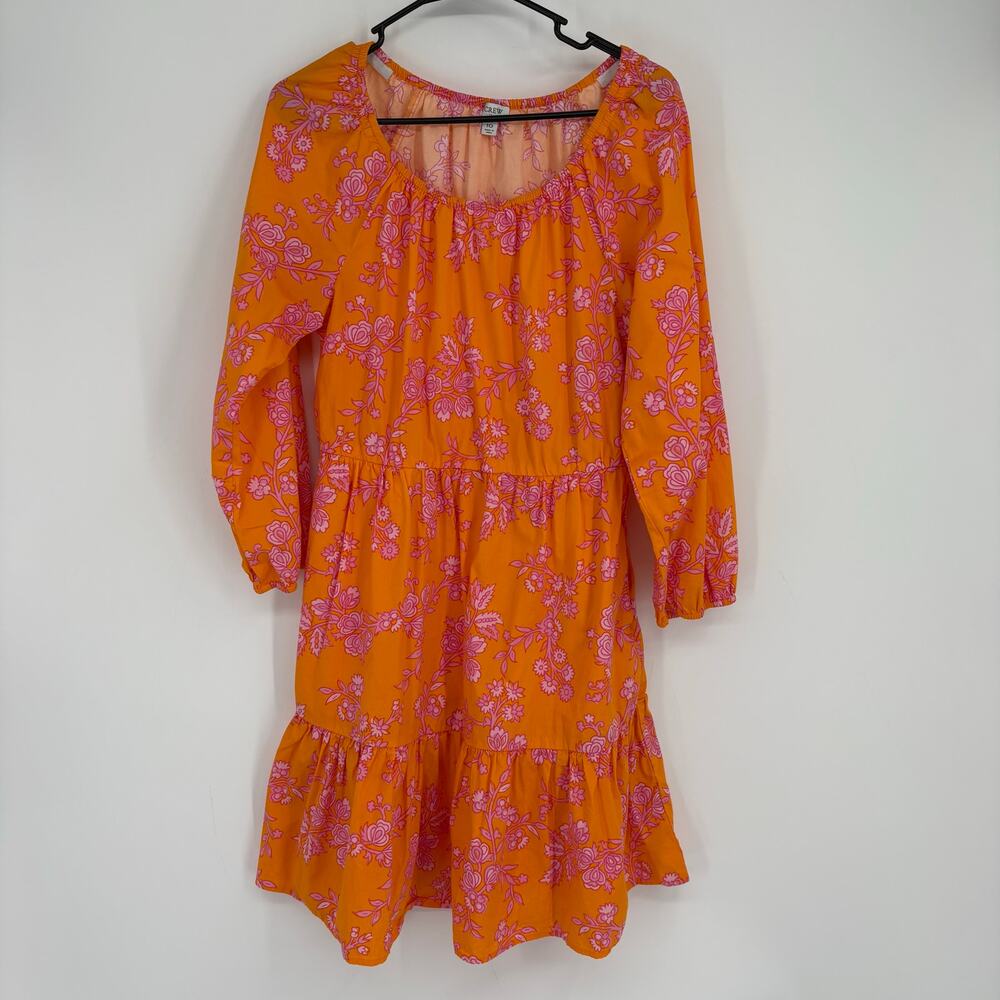 J. Crew Factory‎ Orange Floral Tiered Elastic Scoop Neck Prairie Dress Size 10